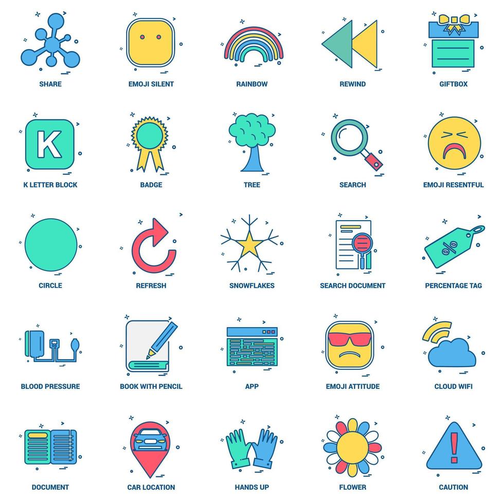 25 Business Concept Mix Flat Color Icon set vector