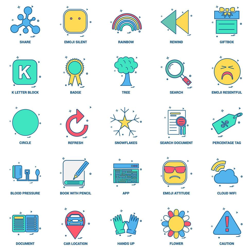 25 conjunto de iconos de color plano de mezcla de concepto de negocio vector