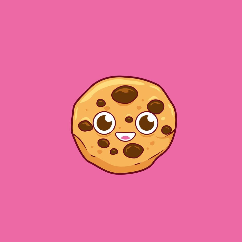 mascota de ilustración de galleta con chispas de chocolate de dibujos animados feliz vector