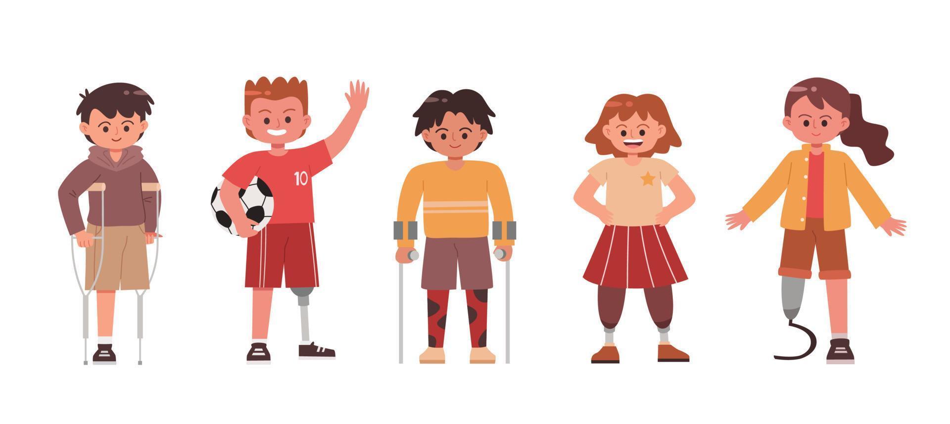 Children with prosthetic leg vector set