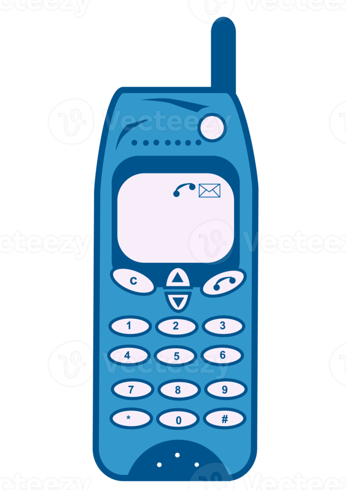 téléphone portable bleu vue de face style rétro png