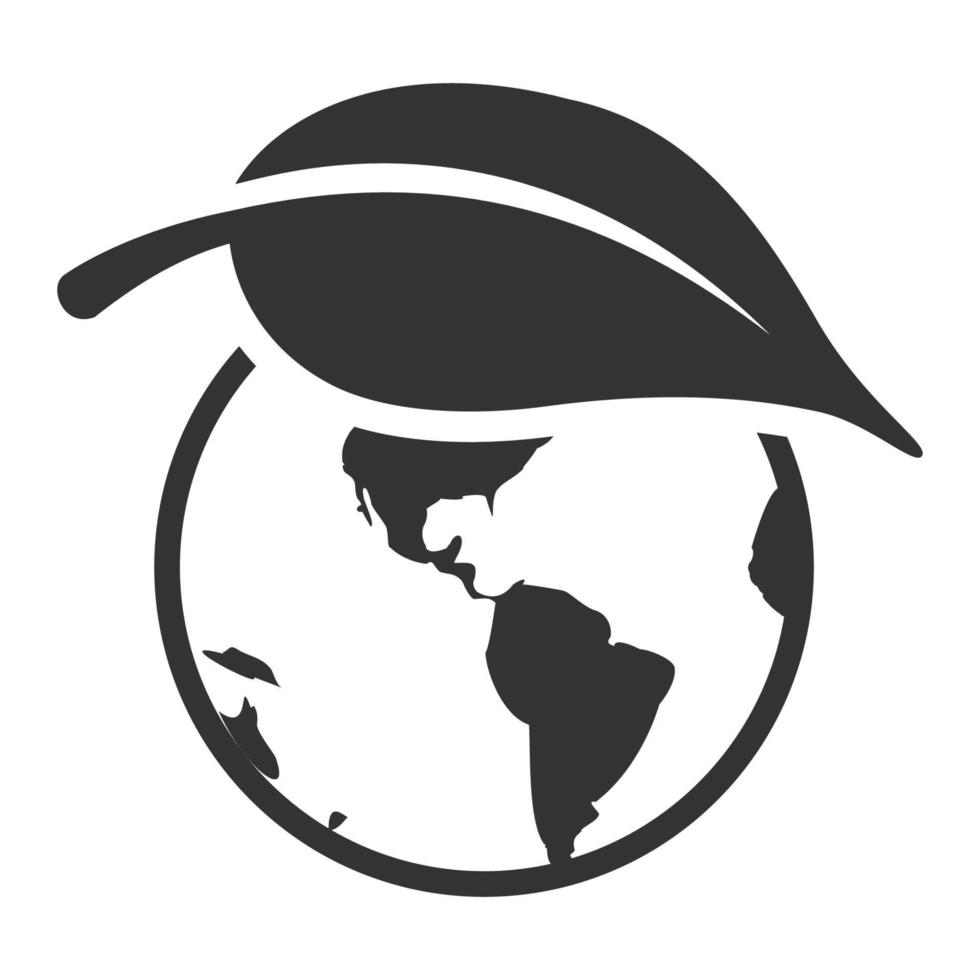 Black and white icon globe leaf vector