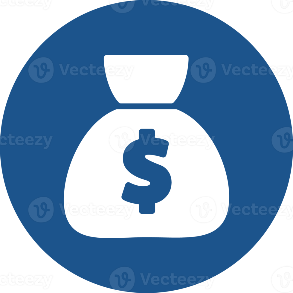 design de ícones de saco de dinheiro no círculo azul. png