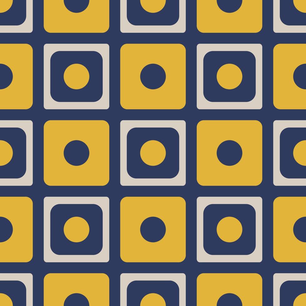 Colorful simple geometric pattern. Yellow-blue color small geometric square circle random shape seamless pattern background. Use for fabric, interior decoration elements, upholstery, wrapping. vector