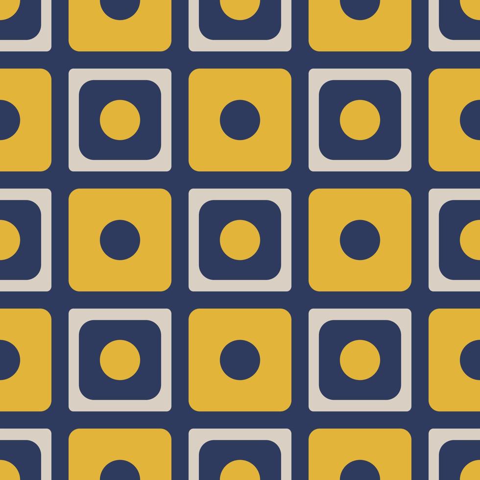 Colorful simple geometric pattern. Yellow-blue color small geometric square circle random shape seamless pattern background. Use for fabric, interior decoration elements, upholstery, wrapping. vector