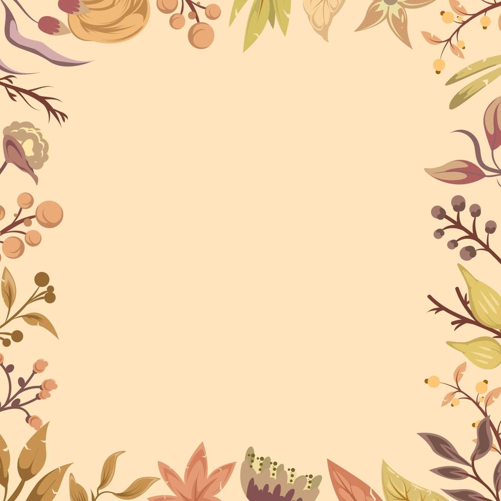 fondo decorativo de otoño con marco de elemento de planta floral seca vector