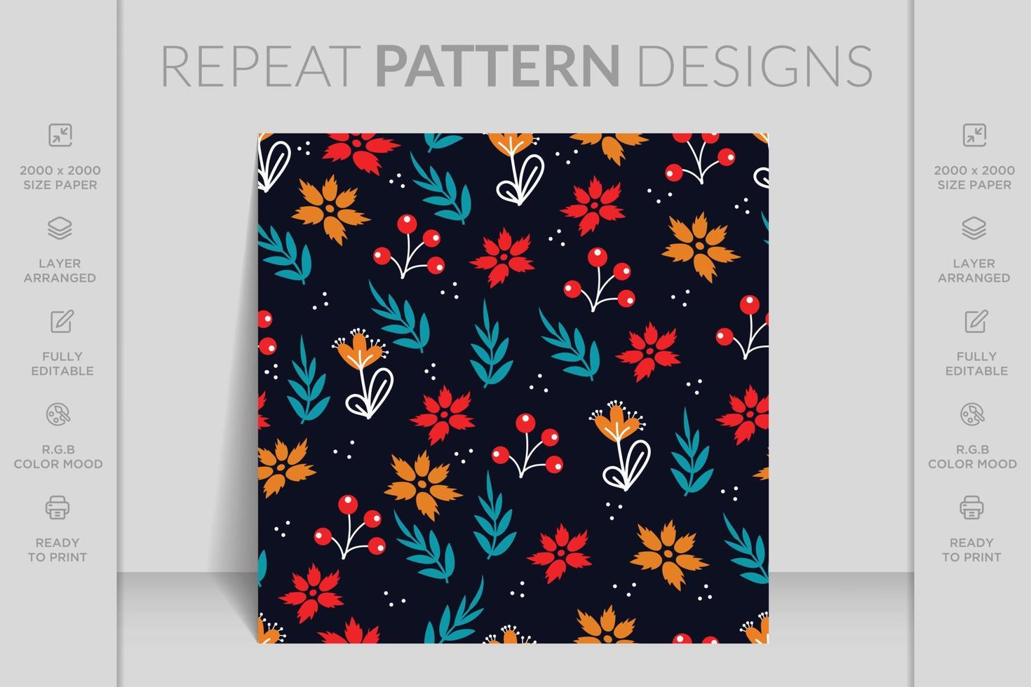 Hand drawn seamless ornamental colorful flowers floral pattern background design flat illustration vector