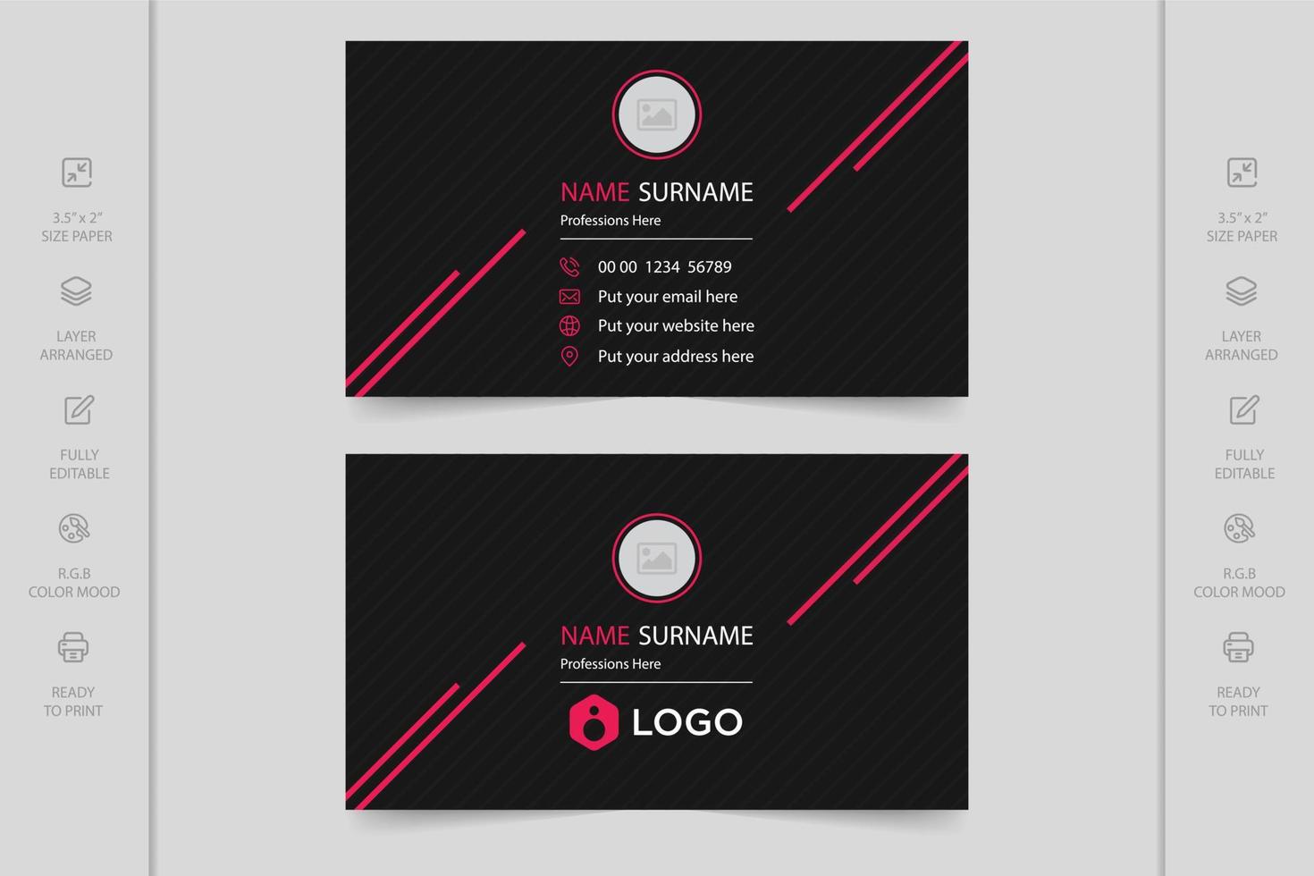 Colorful creative modern horizontal professional company business card design. Visiting card design. vector