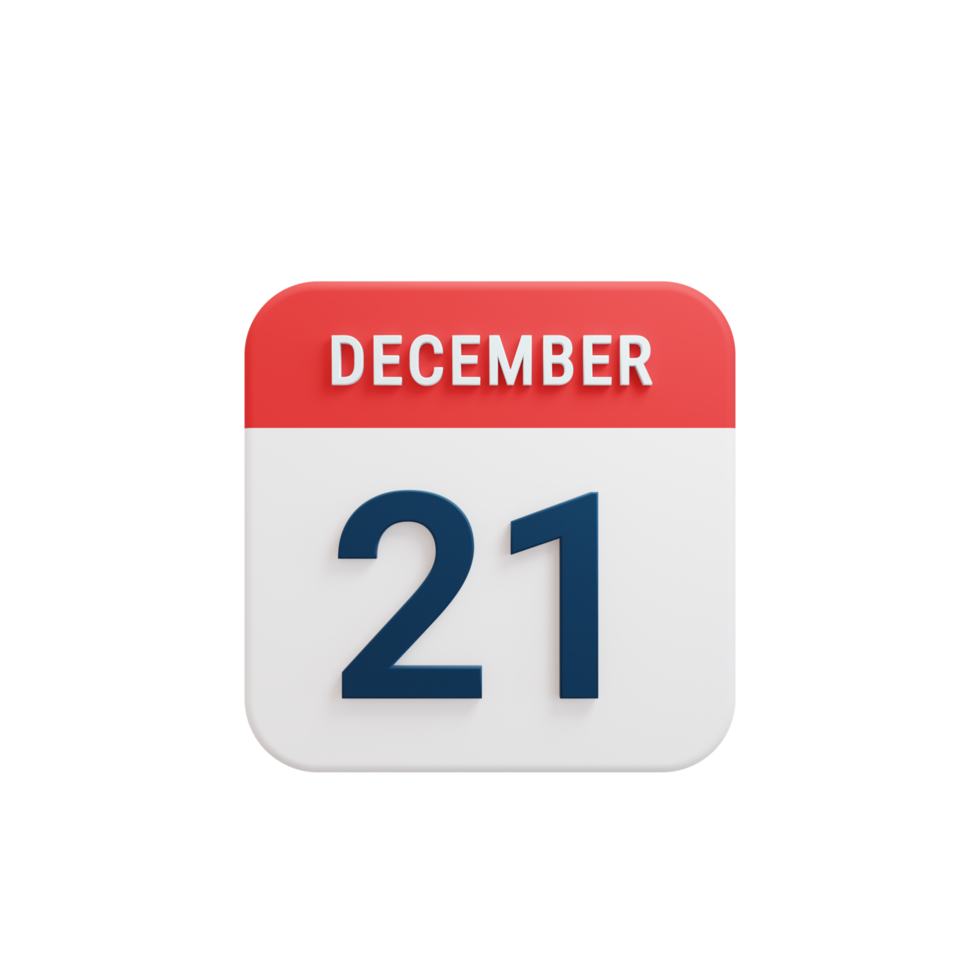 december realistisch kalender icoon 3d weergegeven datum december 21 png