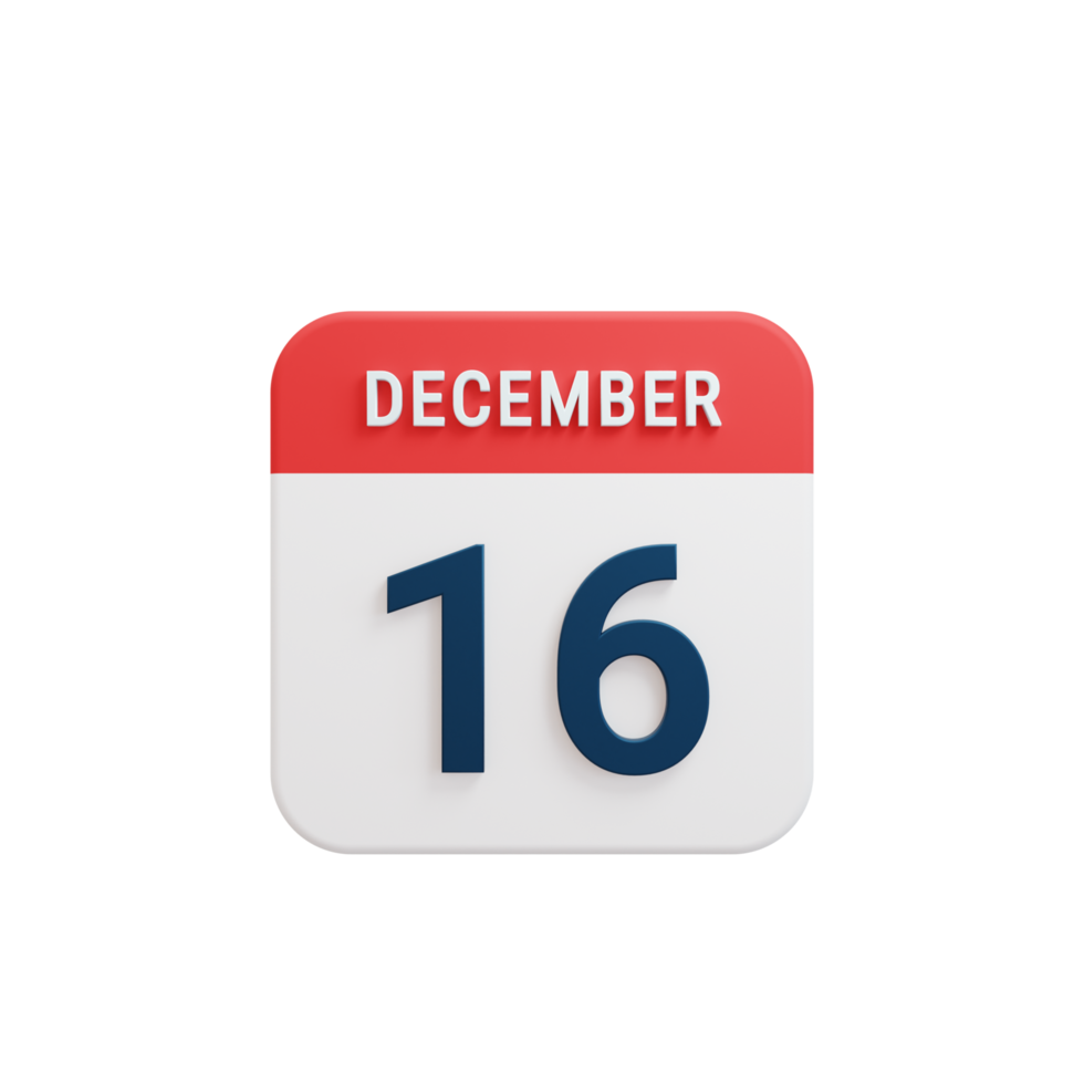 December Realistic Calendar Icon 3D Rendered Date December 16 png