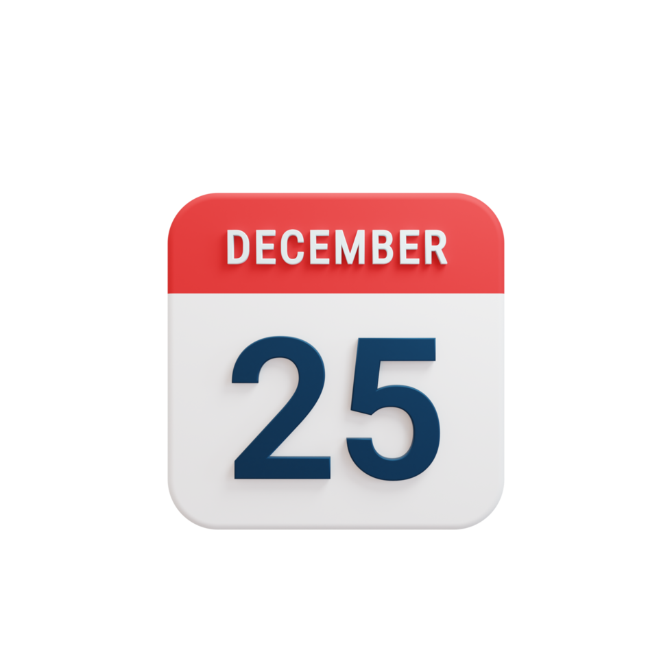 december realistisch kalender icoon 3d weergegeven datum december 25 png