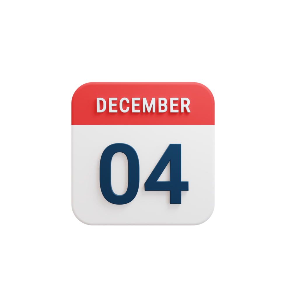 December Realistic Calendar Icon 3D Rendered Date December 04 png
