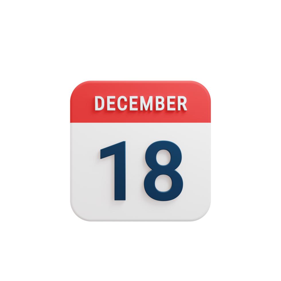 December Realistic Calendar Icon 3D Rendered Date December 18 png