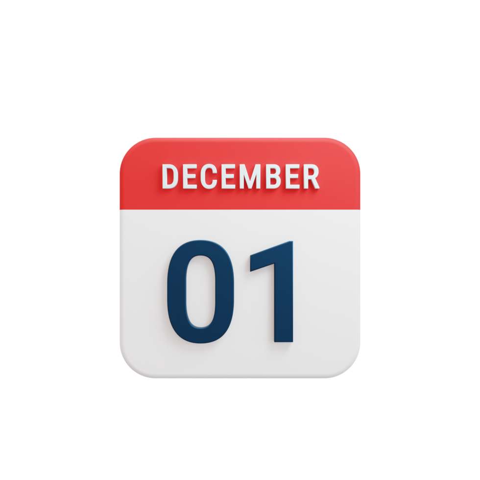 December Realistic Calendar Icon 3D Rendered Date December 01 png