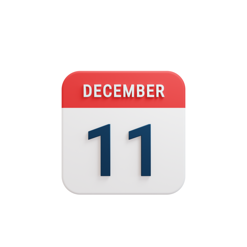 December Realistic Calendar Icon 3D Rendered Date December 11 png