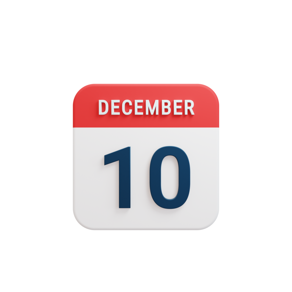 icono de calendario realista de diciembre fecha renderizada 3d 10 de diciembre png