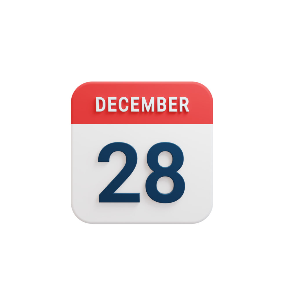 december realistisk kalender ikon 3d återges datum december 28 png