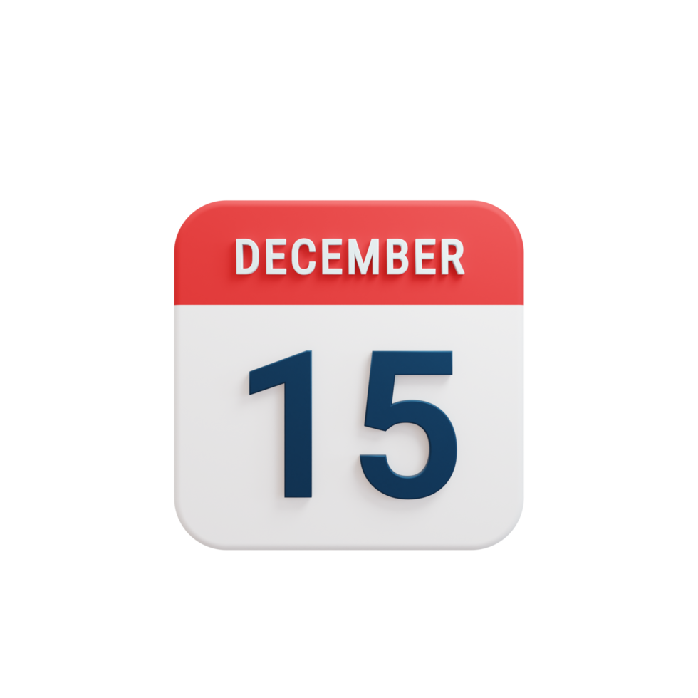 December Realistic Calendar Icon 3D Rendered Date December 15 14032080 PNG
