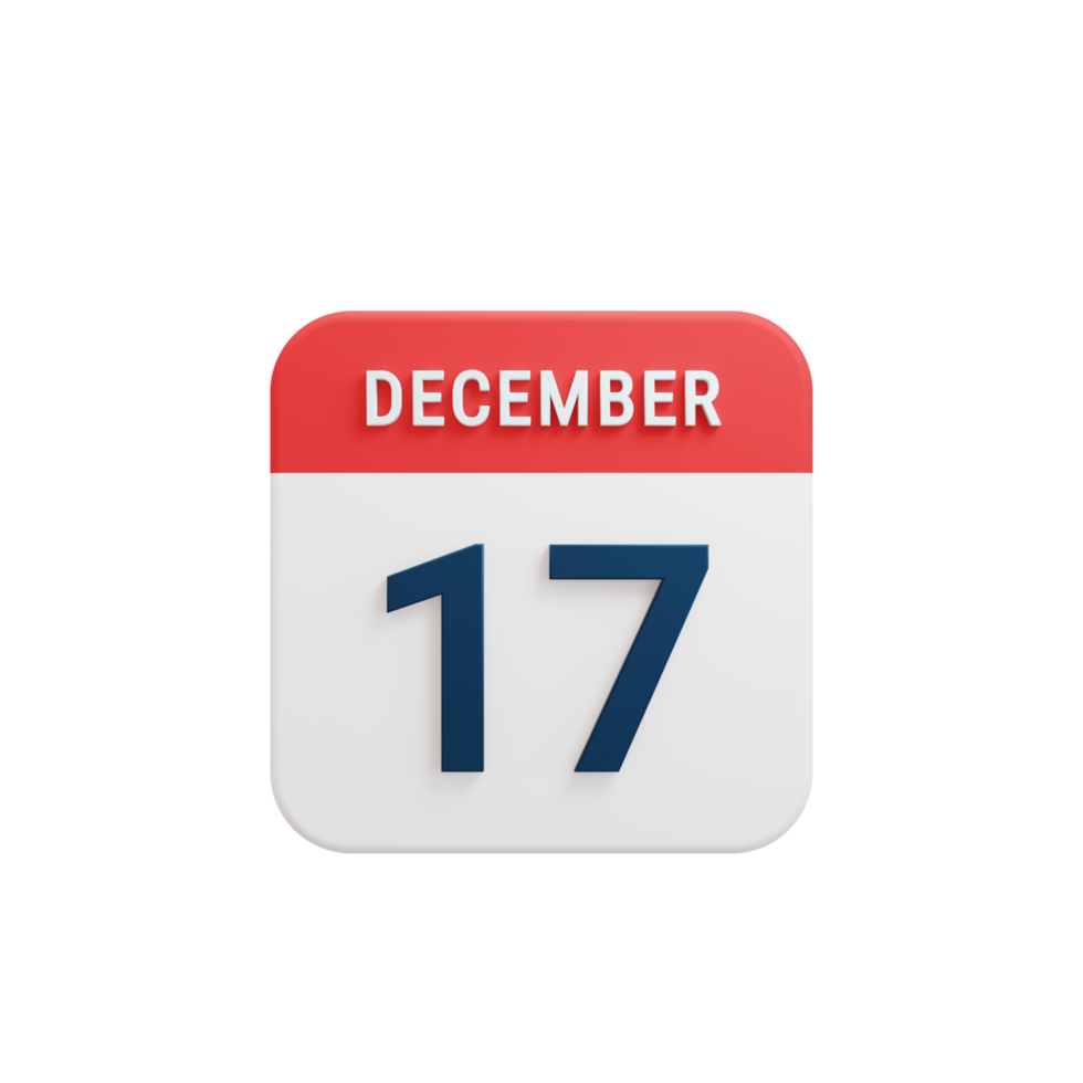 icono de calendario realista de diciembre fecha renderizada 3d 17 de diciembre png