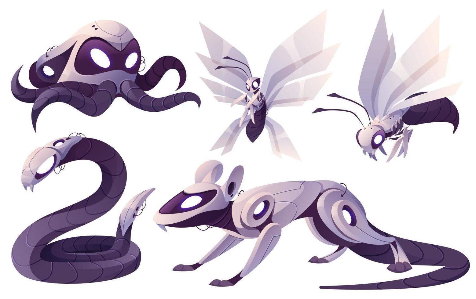 Mechanical animals, octopus, snake, rat, insects vector