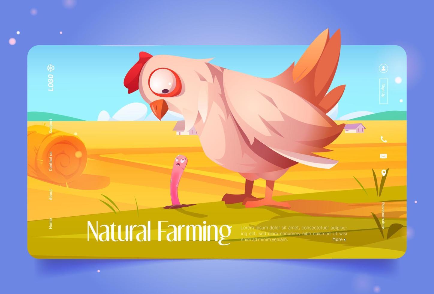 página de inicio de dibujos animados de agricultura natural pollo divertido vector