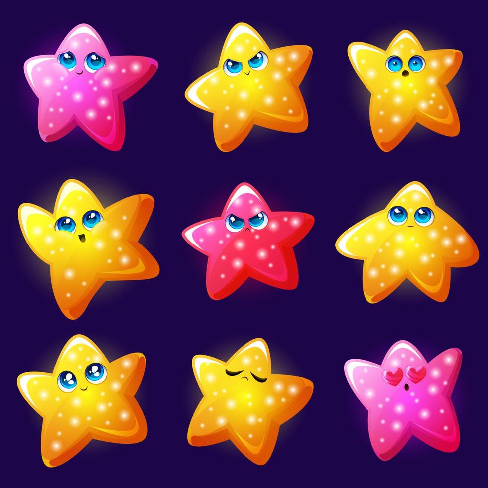 linda estrella emoji, iconos dorados brillantes vector
