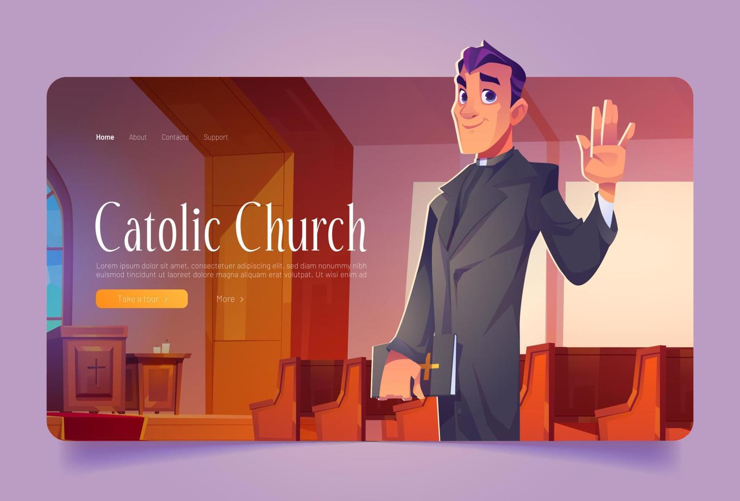 Catholic church banner with pastor in cathedral vector