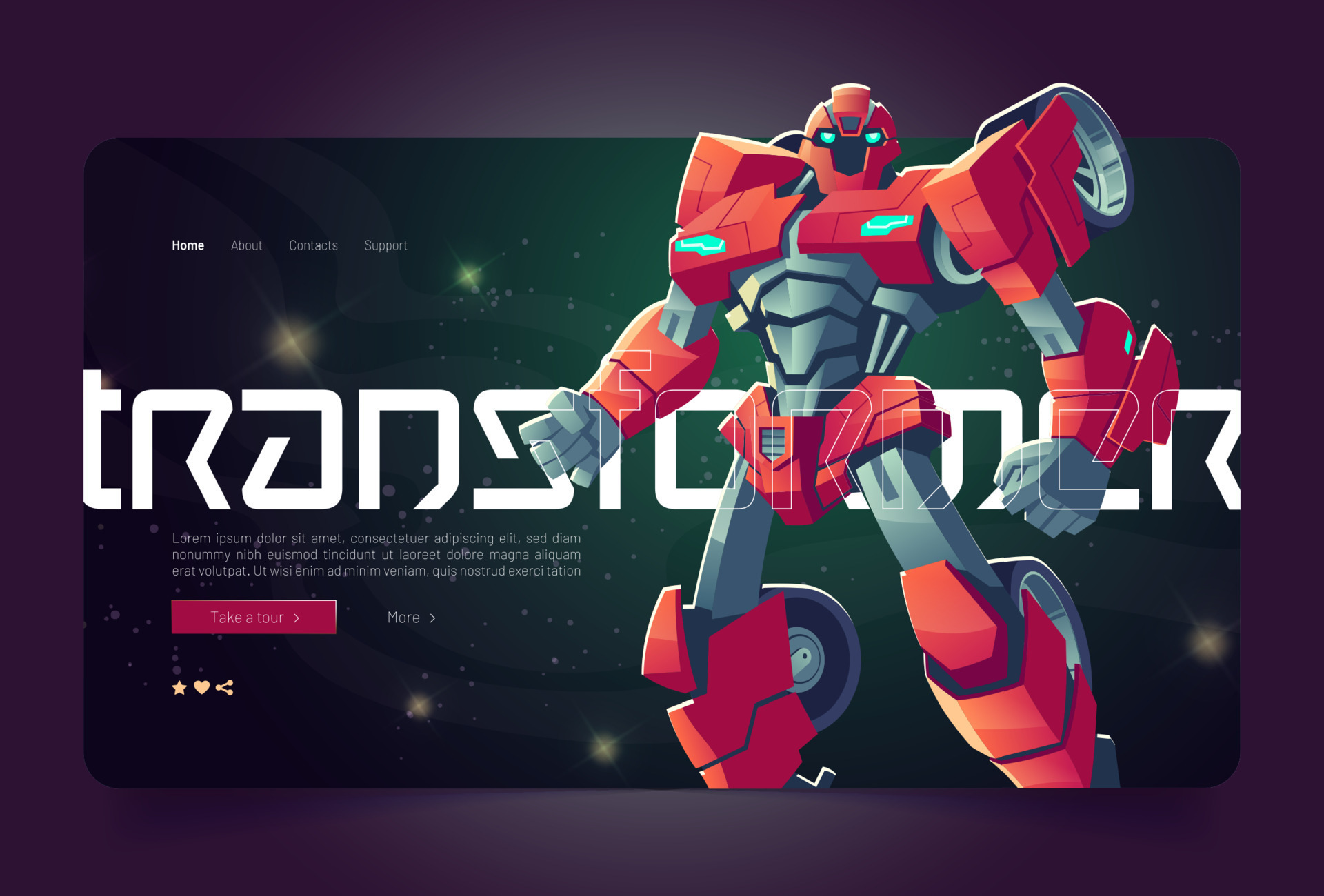 Robot transformer cartoon landing with cyborg 14032143 Vector Art at