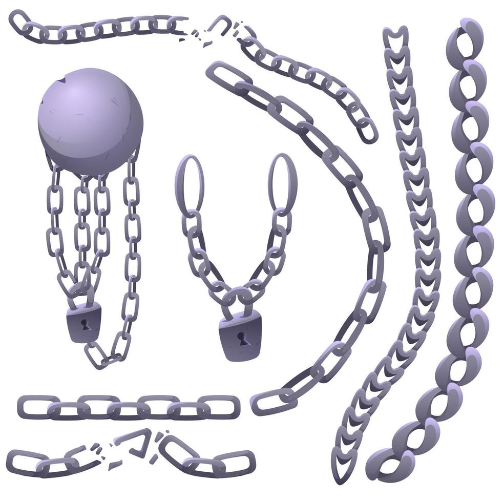Iron chains, shackles with heavy ball and padlock vector