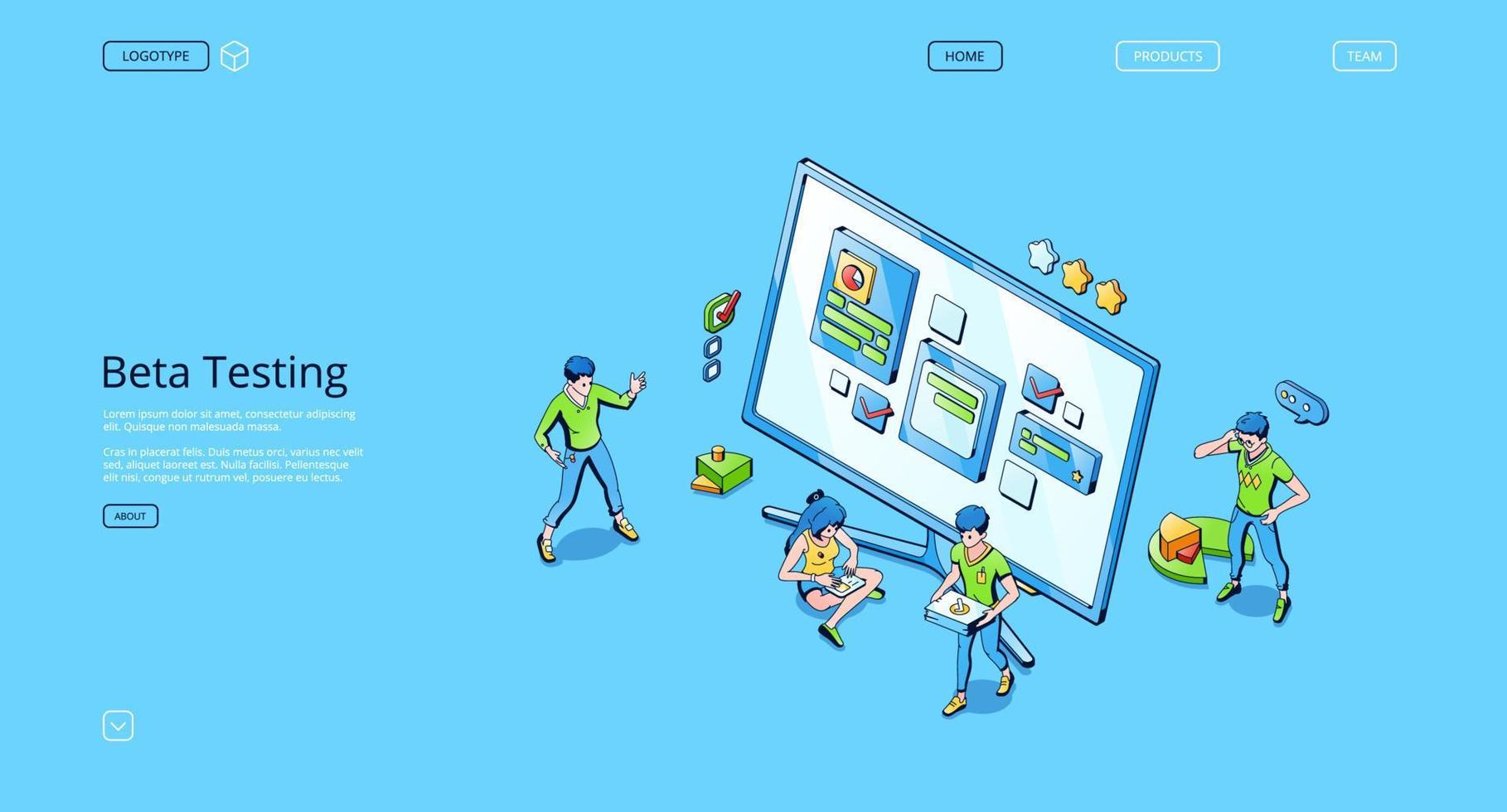 Beta testing isometric landing, software test vector