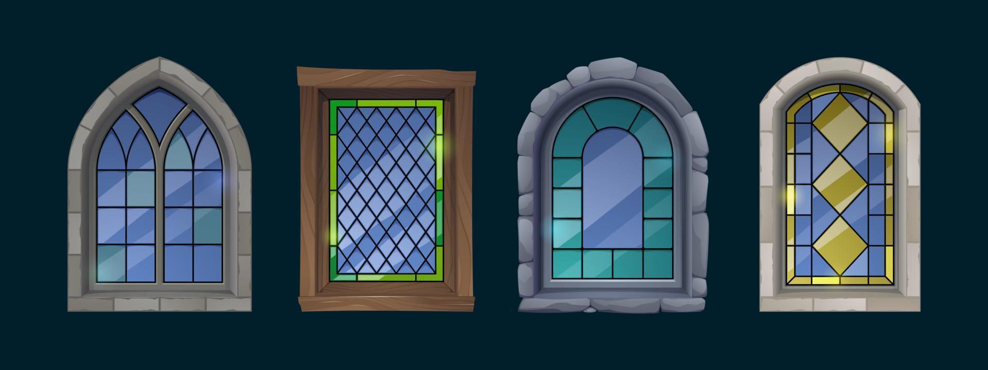 Cartoon stained glass windows, catholic church vector