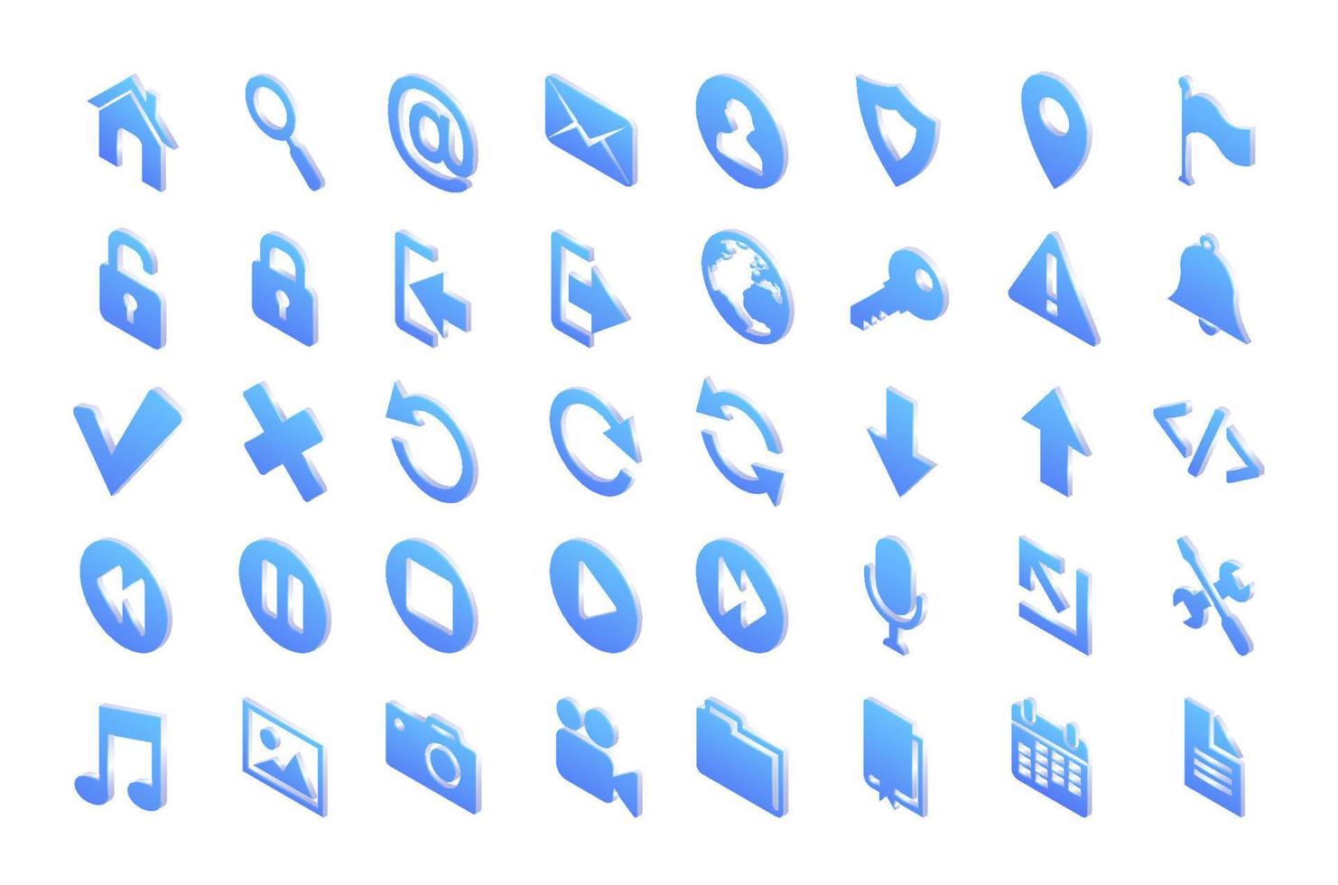 Isometric web icons of mail, search, home vector