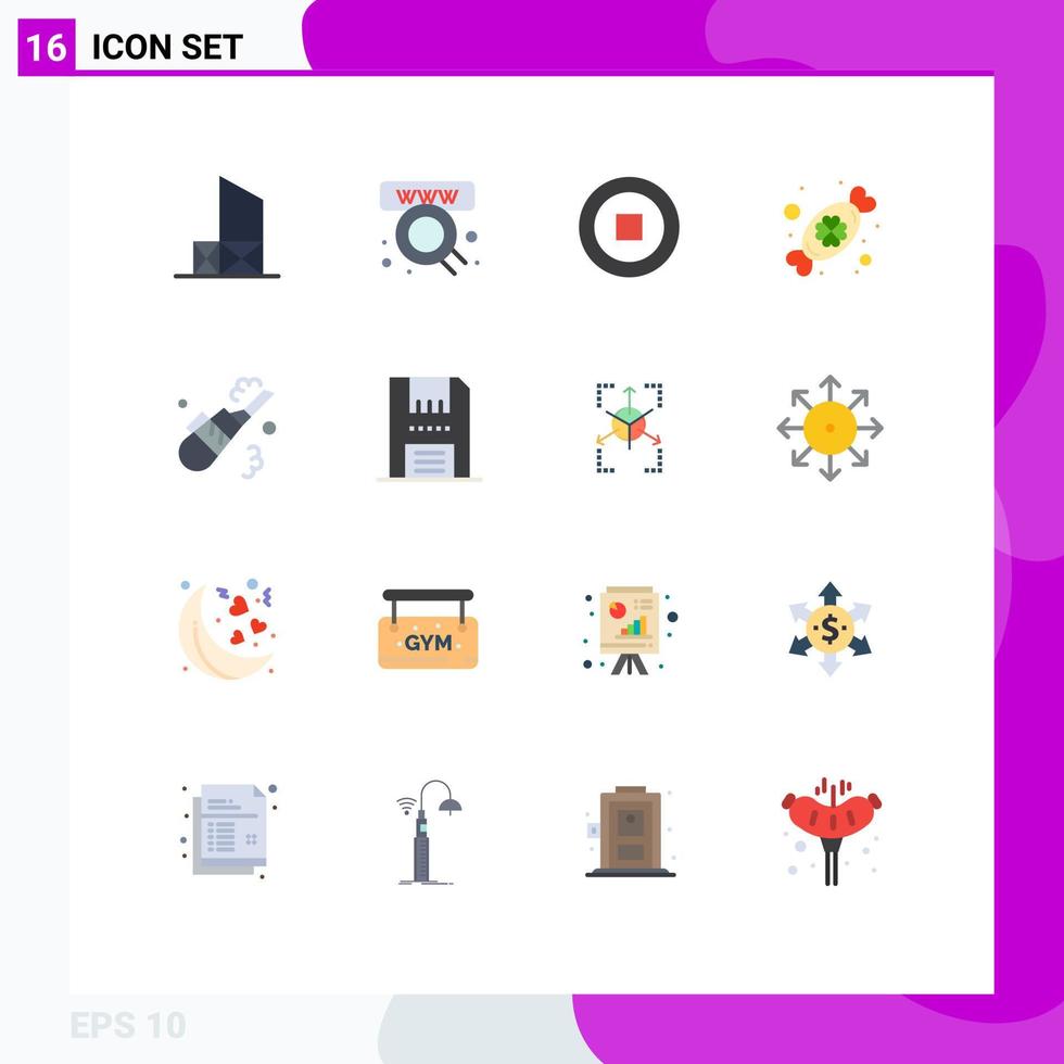 User Interface Pack of 16 Basic Flat Colors of cleaning festival web day candy Editable Pack of Creative Vector Design Elements