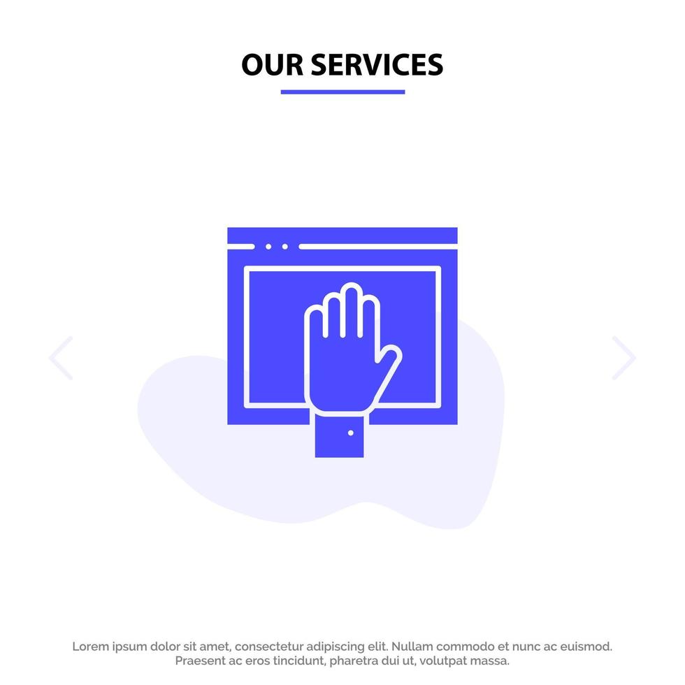 Our Services Access Content Free Internet Open Solid Glyph Icon Web card Template vector