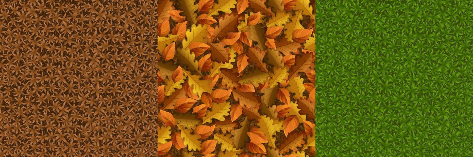 texturas de juego de hierba y hojas de otoño caídas vector