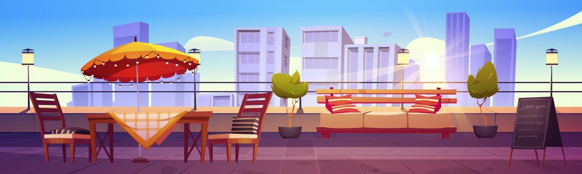 Restaurant at rooftop terrace on city background vector