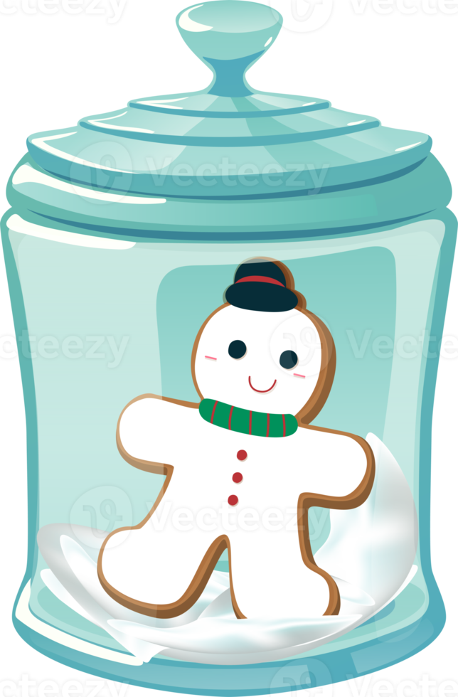 pote de vidro de natal com biscoitos de boneco de neve de gengibre. png