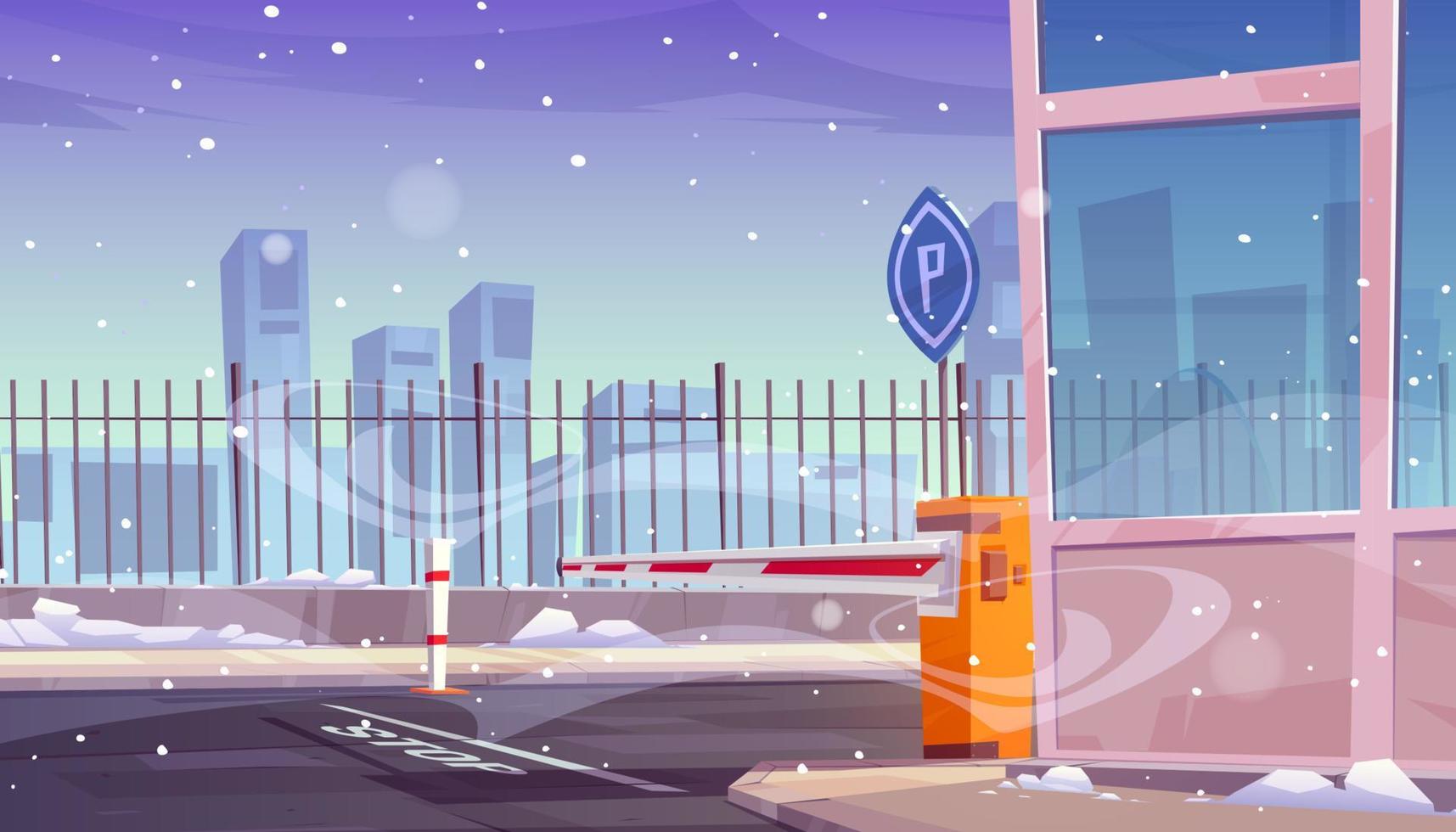 Entrance to parking with automatic car barrier vector