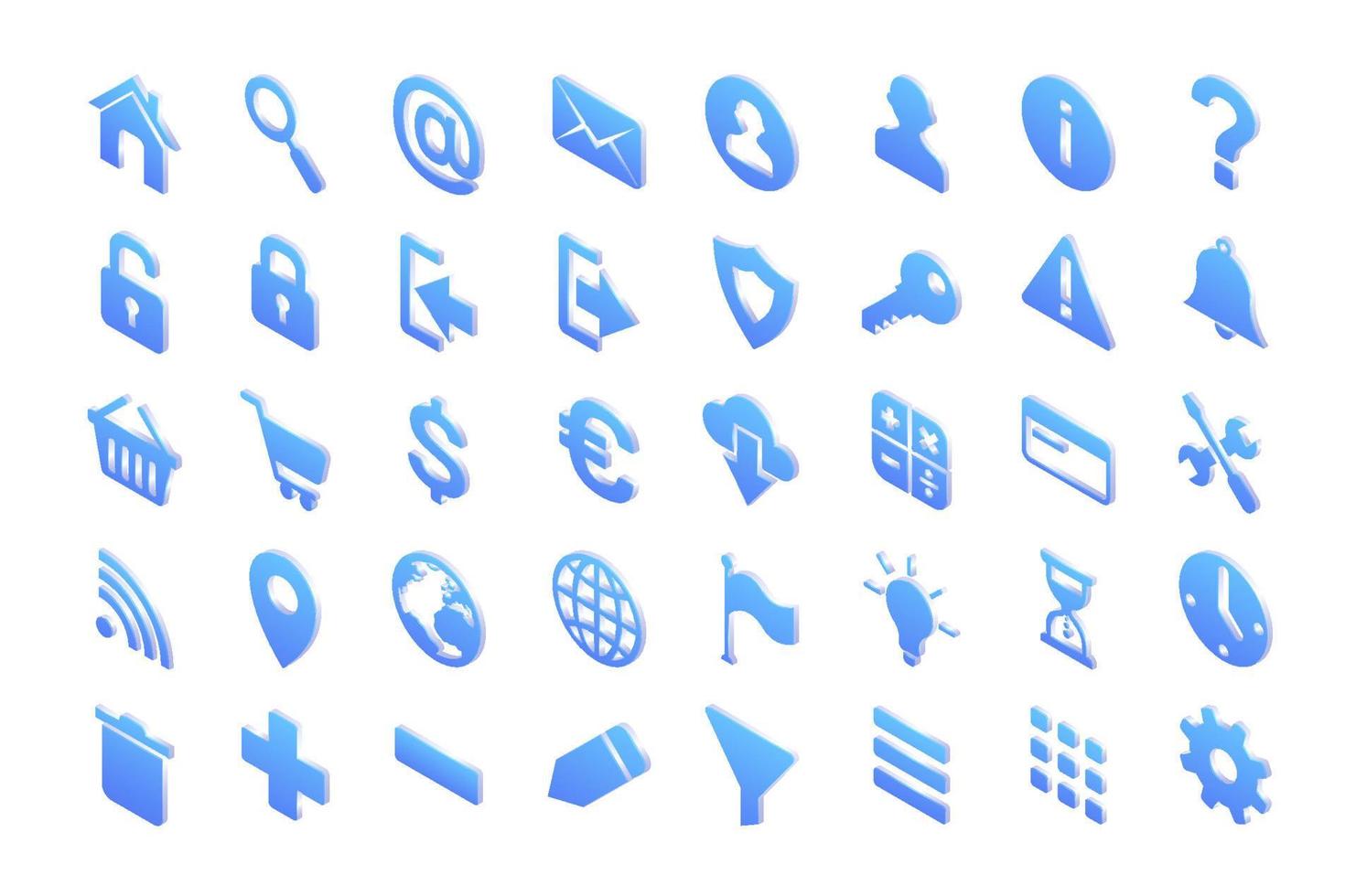Isometric icons, isolated 3d vector signs set