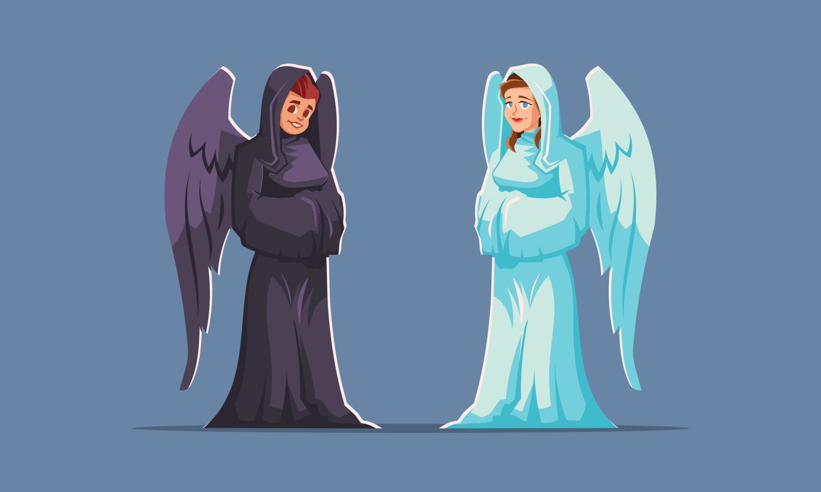 ángel y demonio, buenos y malos personajes alados vector