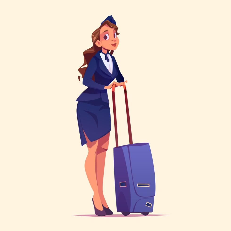 Air hostess, stewardess with luggage aircrew girl vector