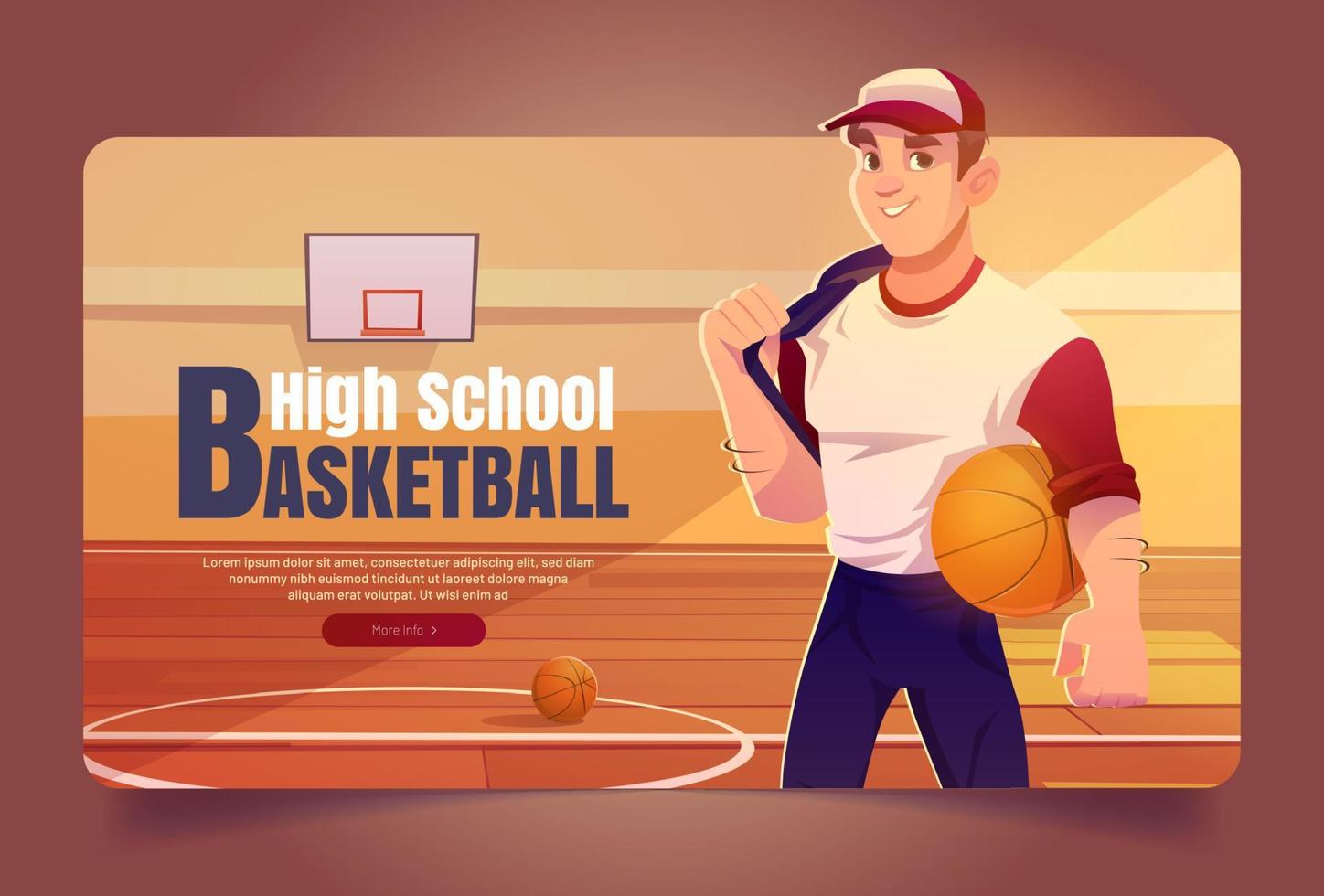 banner web de dibujos animados de baloncesto de la escuela secundaria, liga vector