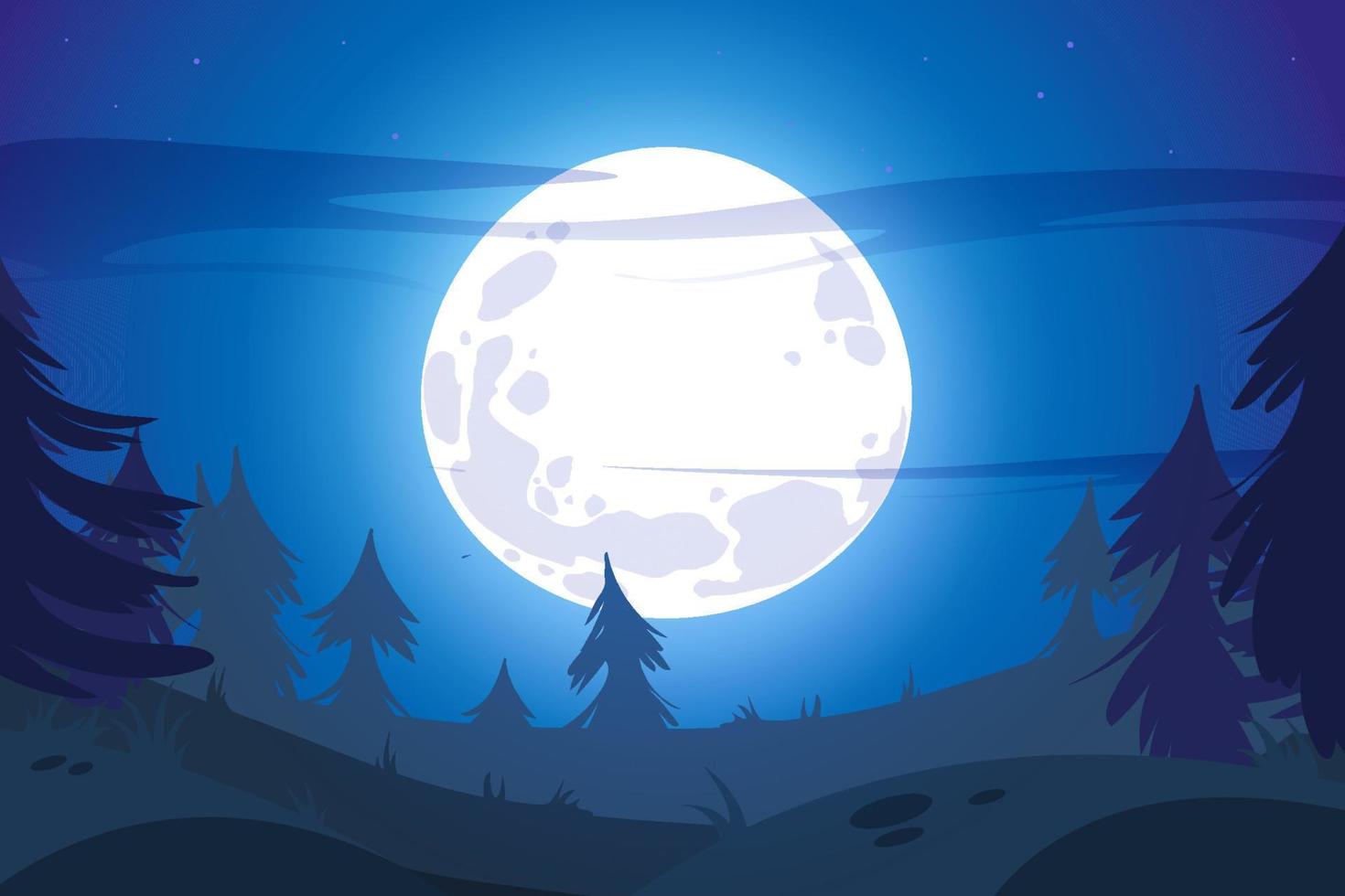 Full moon in night sky and dark forest landscape vector