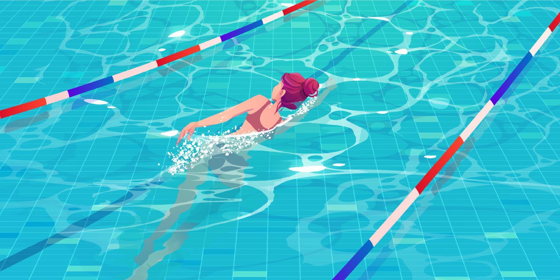 Young woman exercising in pool swimming along lane vector