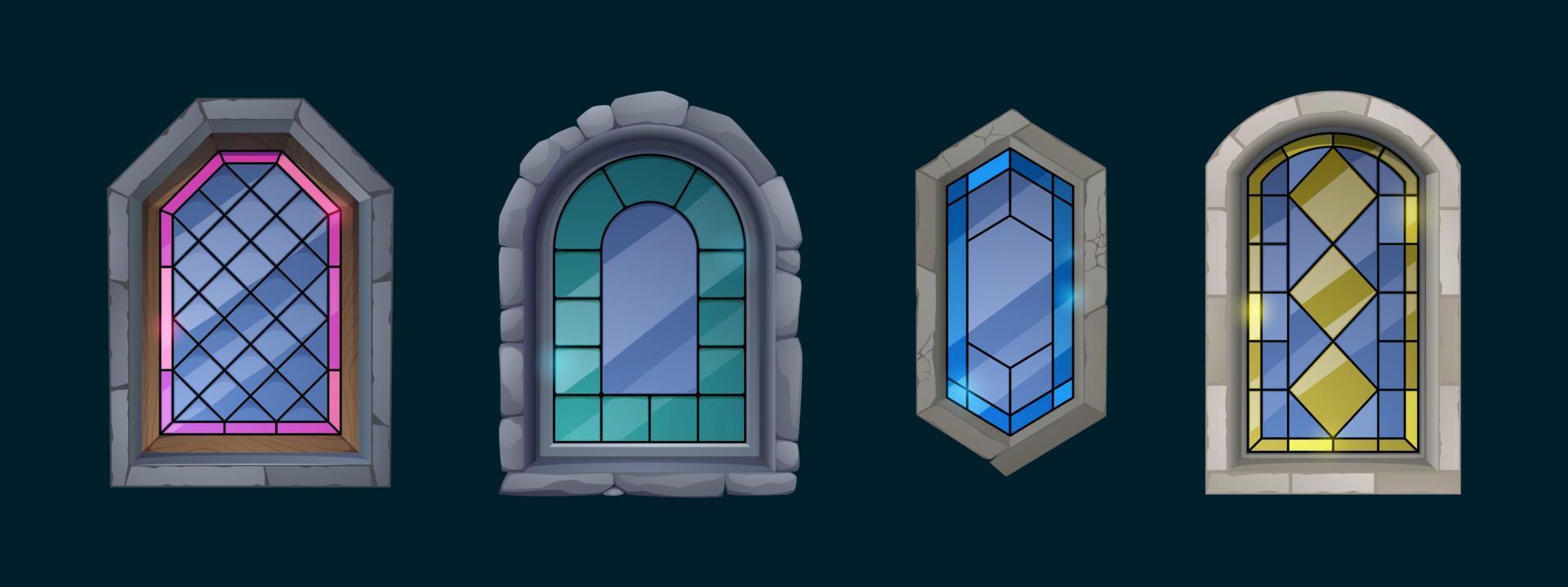 Colorful stained glass windows with stone frame vector