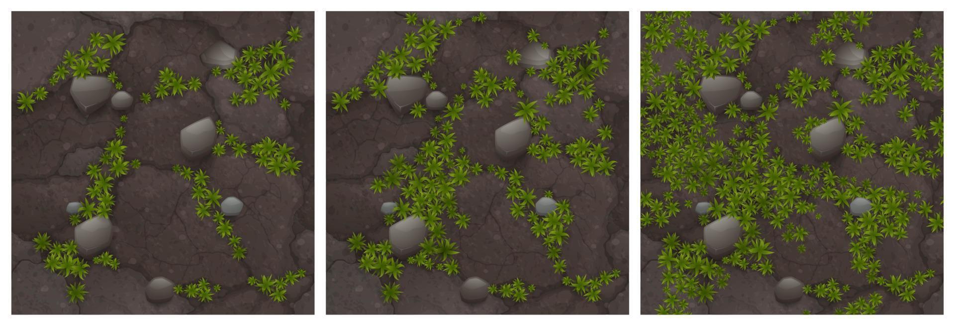 Barren land texture with green plants grow on soil vector