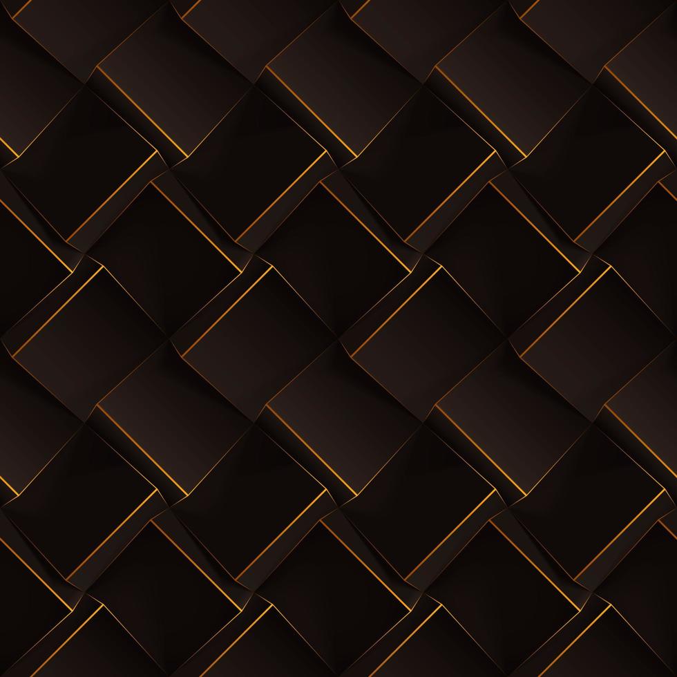 patrón geométrico transparente de color marrón oscuro. cubos 3d realistas  con finas líneas naranjas. plantilla vectorial