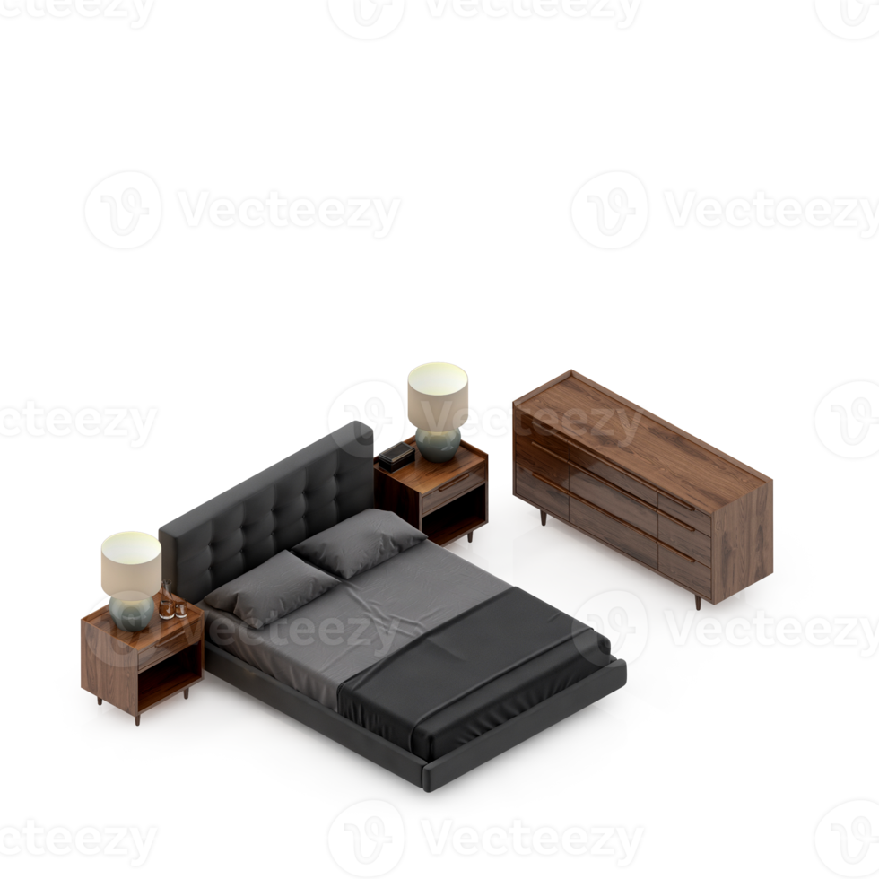 Isometric Bedroom 3D render png