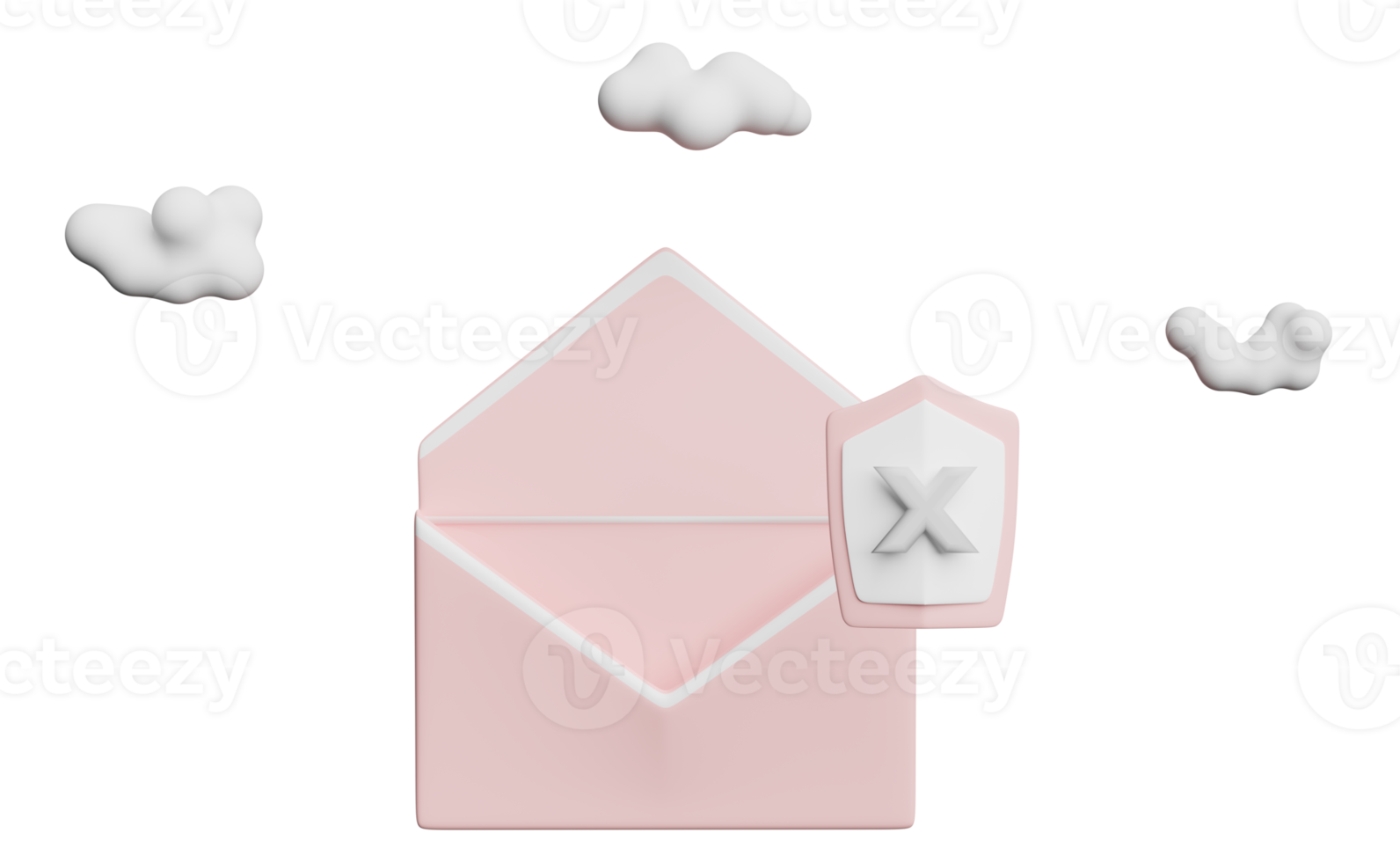envelope with shield insecure isolated. Internet security or privacy protection or ransomware protect concept, 3d illustration or 3d render png