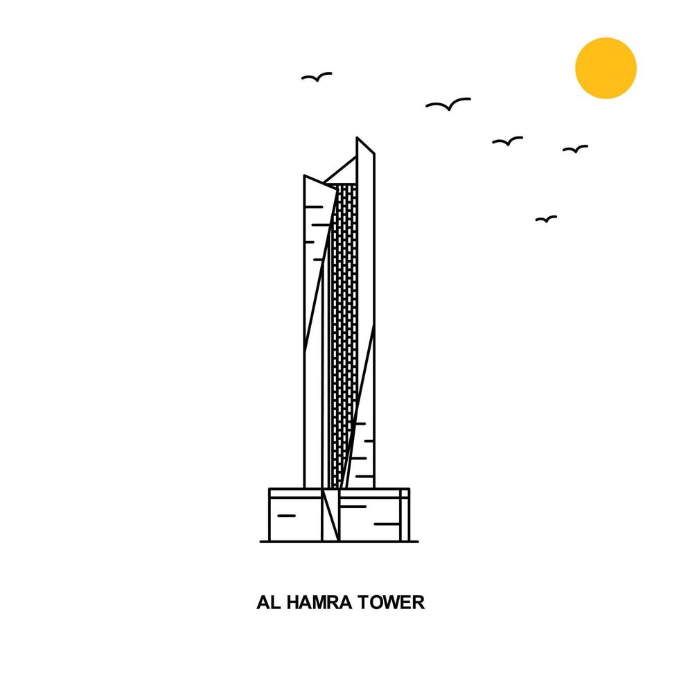 AL HAMRA TOWER Monument World Travel Natural illustration Background in Line Style vector